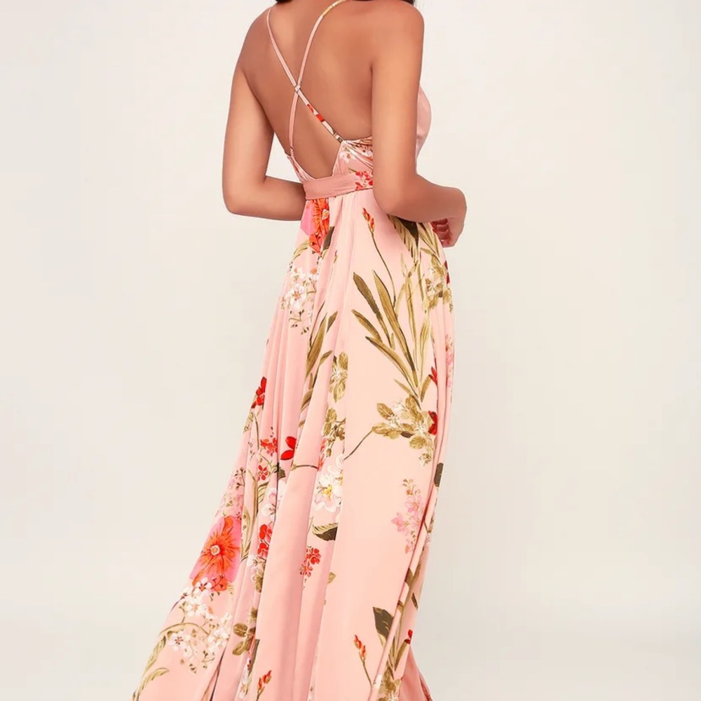 Lulus Still the One Blush Pink Floral Satin maxi dress. Just like new! Worn once
